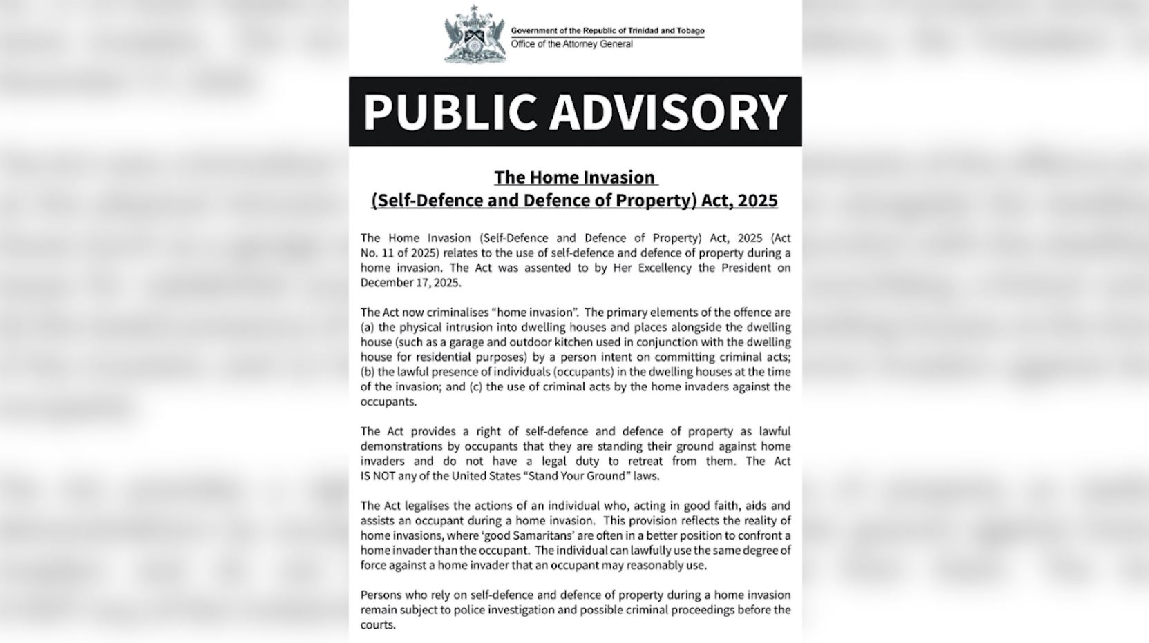 New Legislation Protects Trinidad And Tobago Residents During Home Invasions