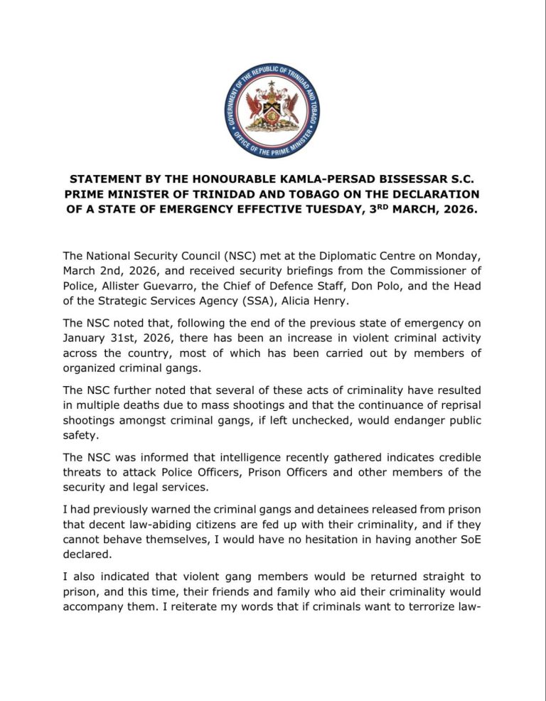 State Of Emergency Declared Following Escalation In Violent Crime - TTT ...
